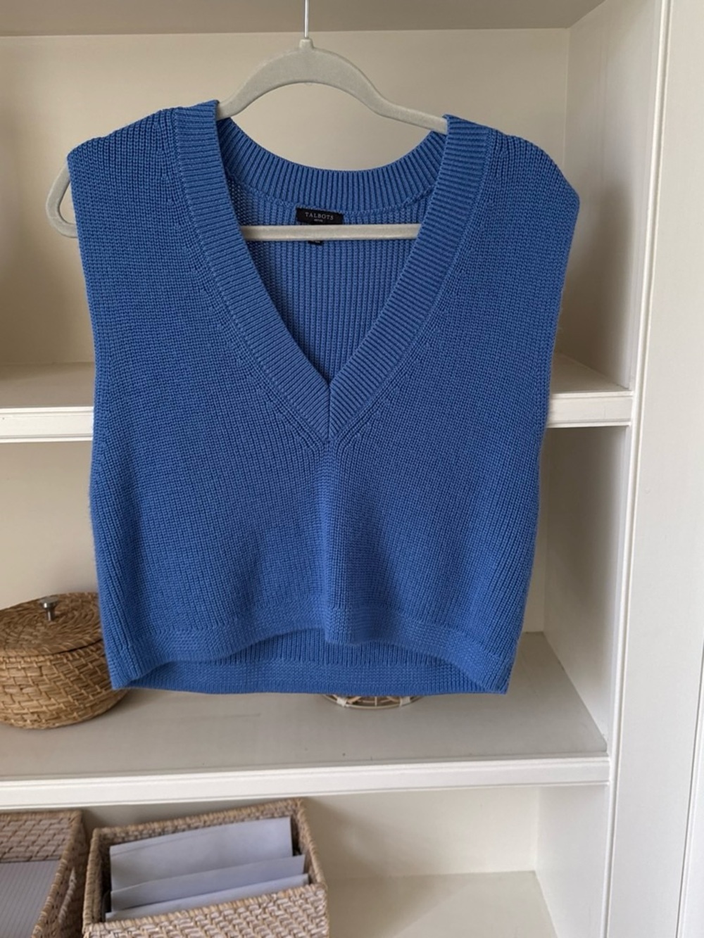 Talbots Cornflower Blue V-Neck Knit Sweater Vest